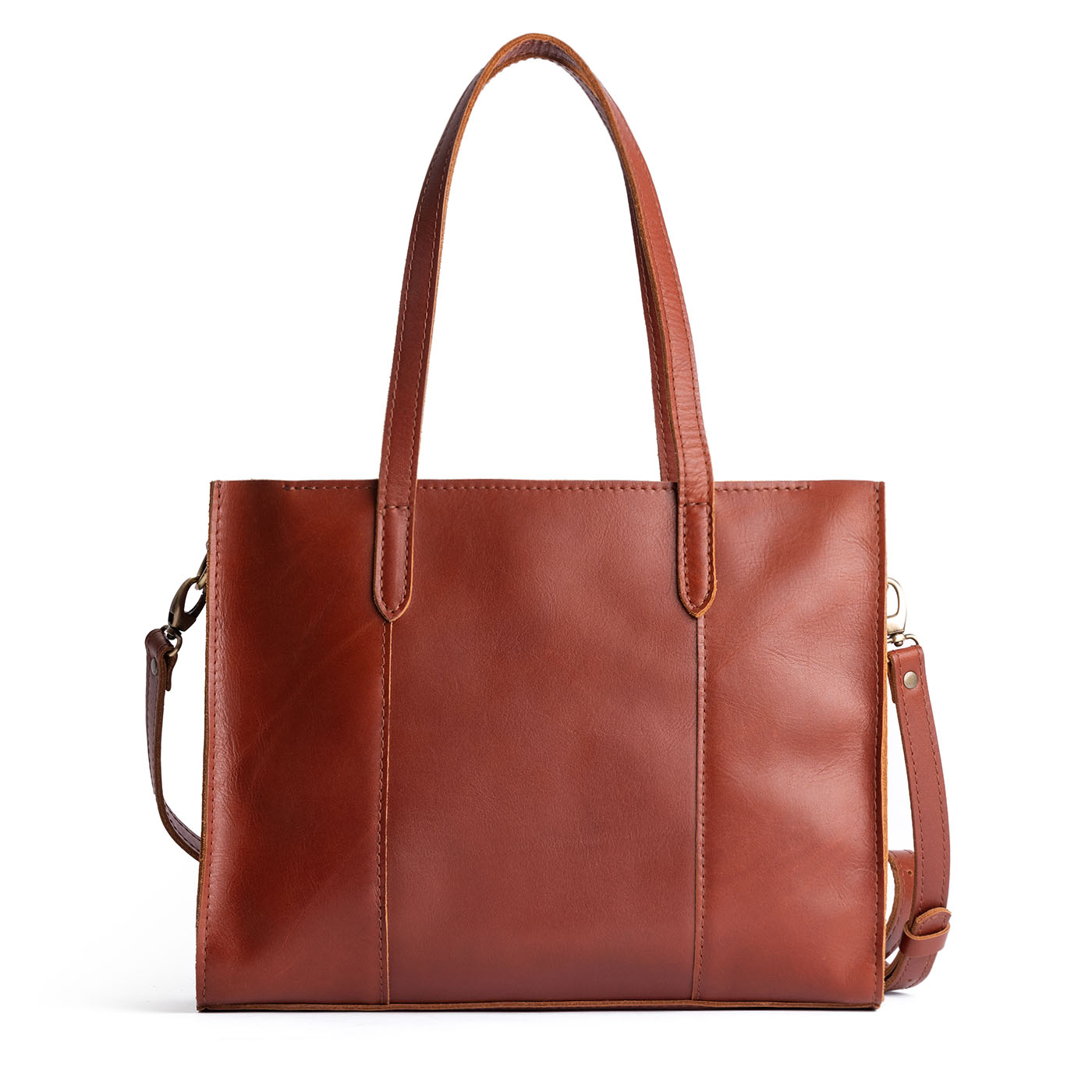 Chestnut*East/West | Structured wide tote bag with overlapping panels and crossbody strap