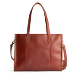 Chestnut East/West | Structured wide tote bag with overlapping panels and crossbody strap