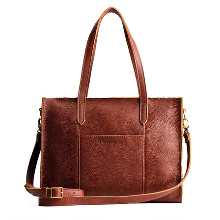 Nutmeg*East/West | Structured wide tote bag with overlapping panels and crossbody strap