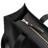 Black East/West | Closeup of tote bag's zipper closure