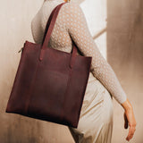  Merlot North/South | Structured large tote bag with overlapping panels and crossbody strap