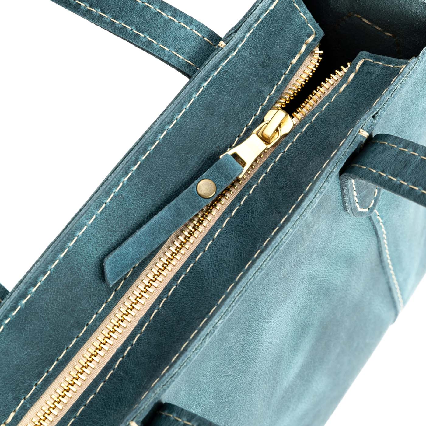 Aqua*Zipper | Structured mid-size tote bag with overlapping panels and crossbody strap