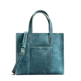 Aqua Zipper | Structured mid-size tote bag with overlapping panels and crossbody strap