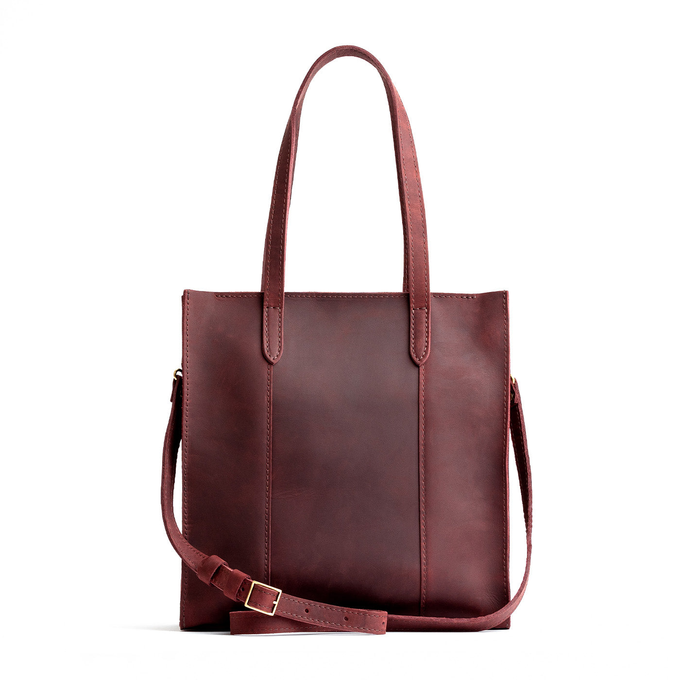  Merlot*North/South | Structured large tote bag with overlapping panels and crossbody strap