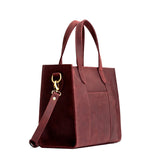 Merlot Zipper | Structured mid-size tote bag with overlapping panels and crossbody strap