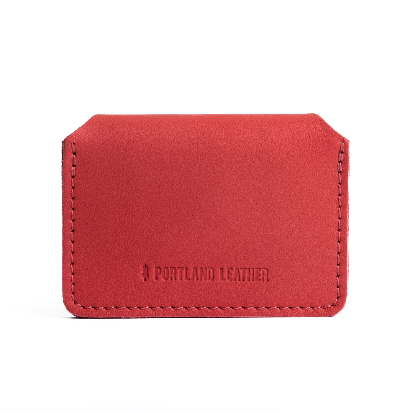 Crimson | Backside of small leather wallet with debossed PLG logo