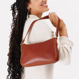 Chestnut | Petite bean shaped shoulder bag with a zipper closure