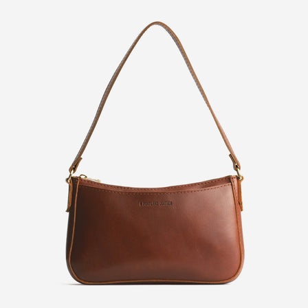 Chestnut | Petite bean shaped shoulder bag with a zipper closure