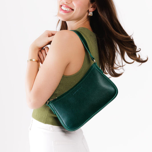 Forest Green | Petite bean shaped shoulder bag with a zipper closure