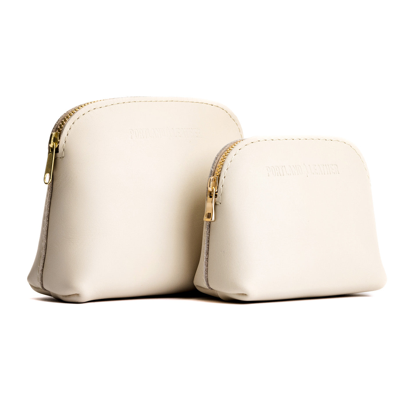 Bone | Compact leather pouch with top zipper