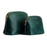 Forest Green | Compact leather pouch with top zipper