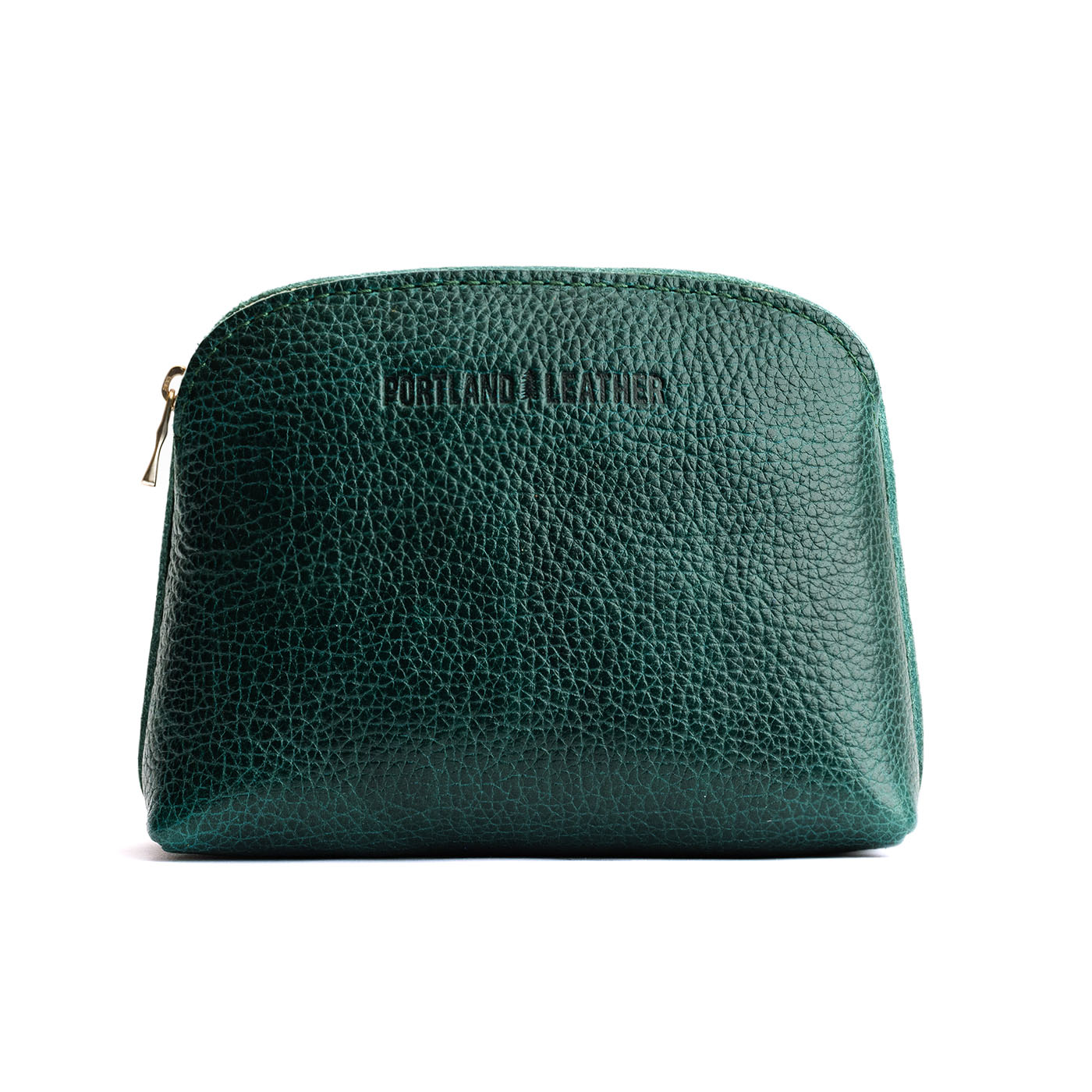 Forest Green*Classic | Compact leather pouch with top zipper