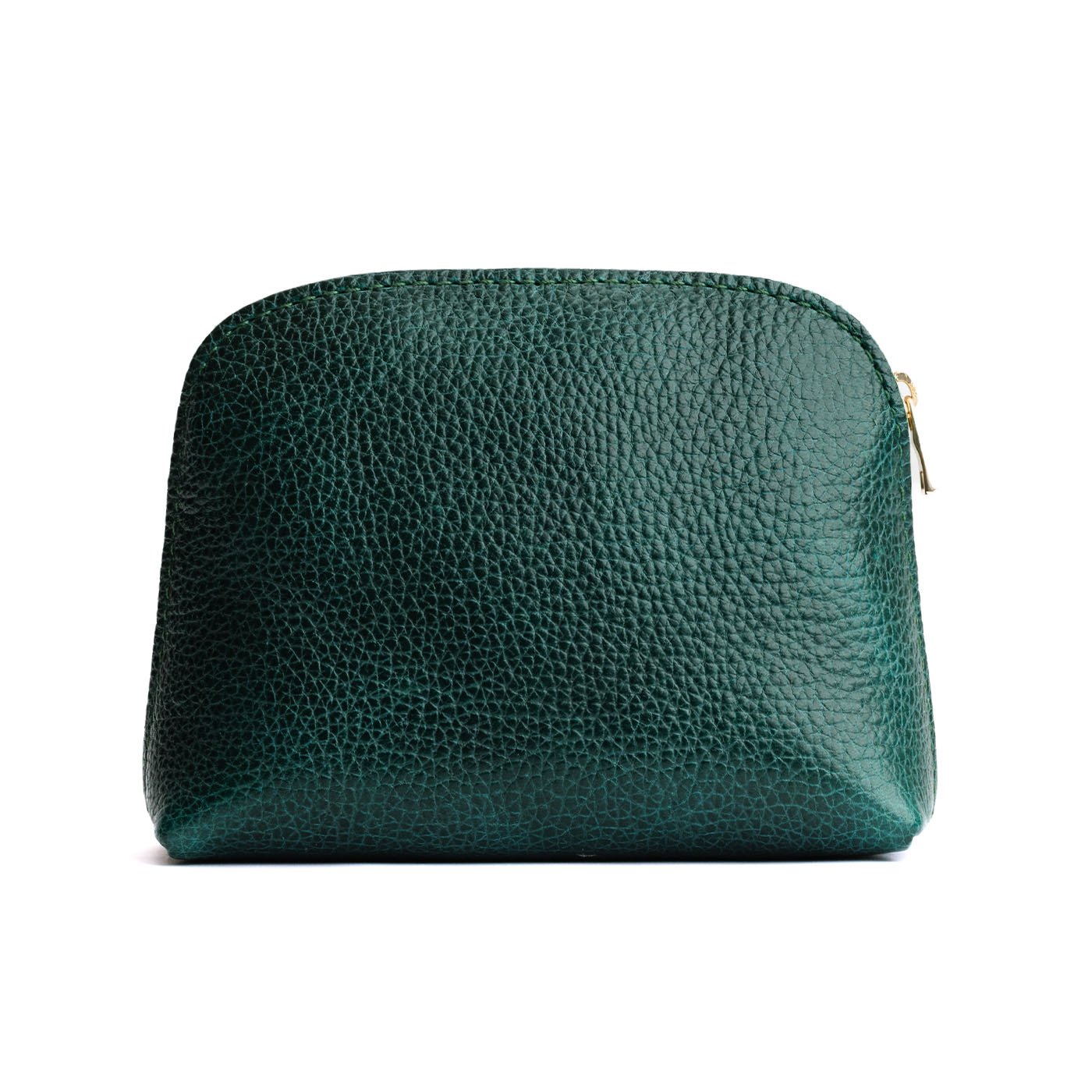 Forest Green*Classic | Compact leather pouch with top zipper