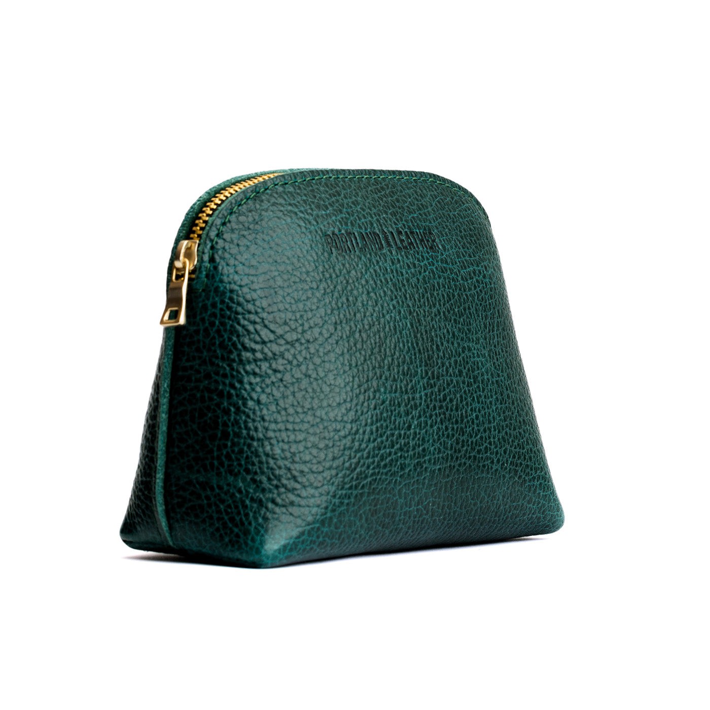 Forest Green*Classic | Compact leather pouch with top zipper