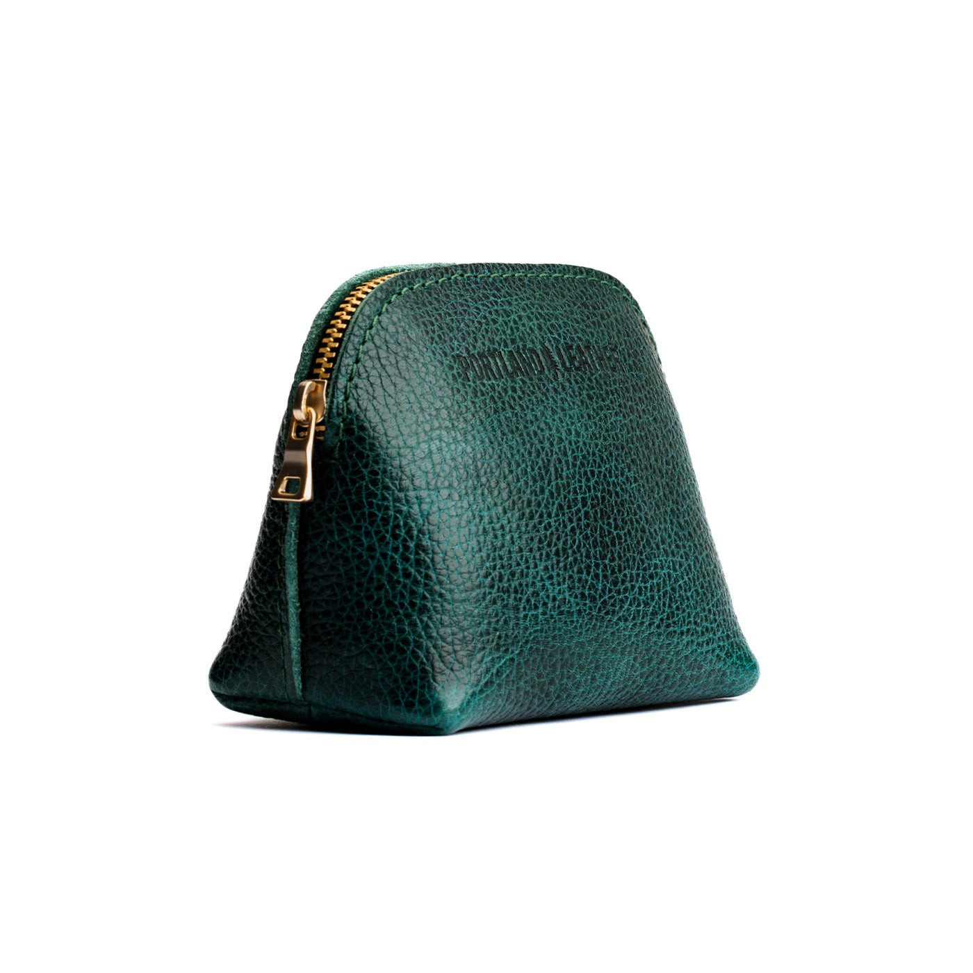 Forest Green*Mini | Compact leather pouch with top zipper