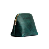 Forest Green Mini | Compact leather pouch with top zipper