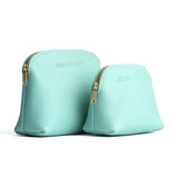 All Color: Mint | Compact leather pouch with top zipper