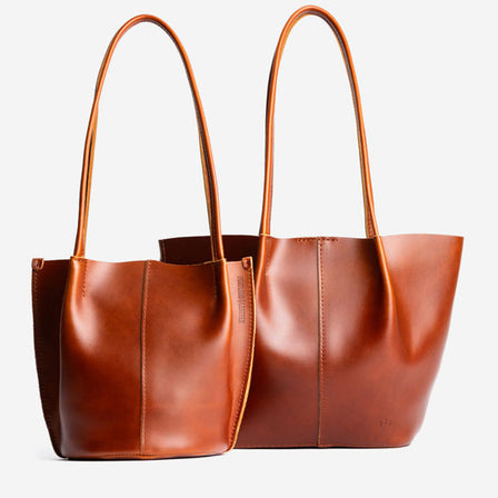 Madrone*Classic | Petite bucket shaped tote bag with matching leather handles