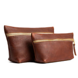 Nutmeg | Large leather makeup bag with zipper