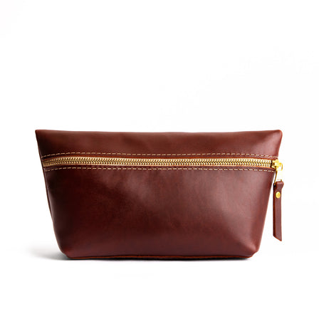 Cognac*Extra Large | Large leather makeup bag with zipper