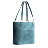 Aqua | Medium tote bag with antiqued brass toned hardware and front pocket