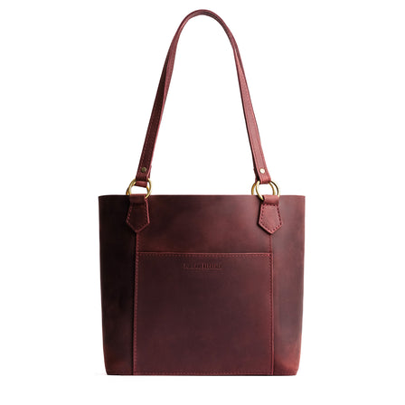 Merlot | Medium tote bag with antiqued brass toned hardware and front pocket