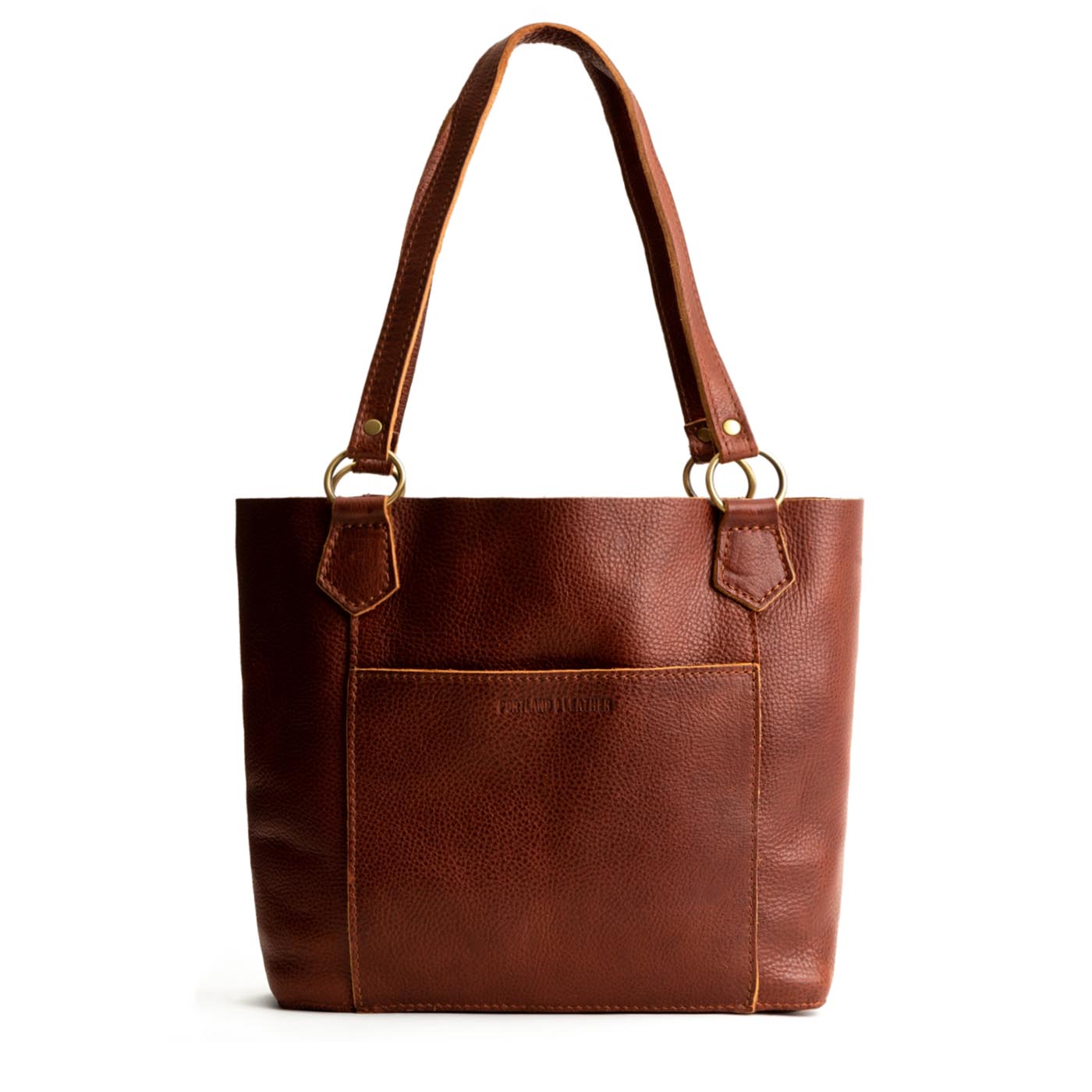 Nutmeg | Medium tote bag with antiqued brass toned hardware and front pocket