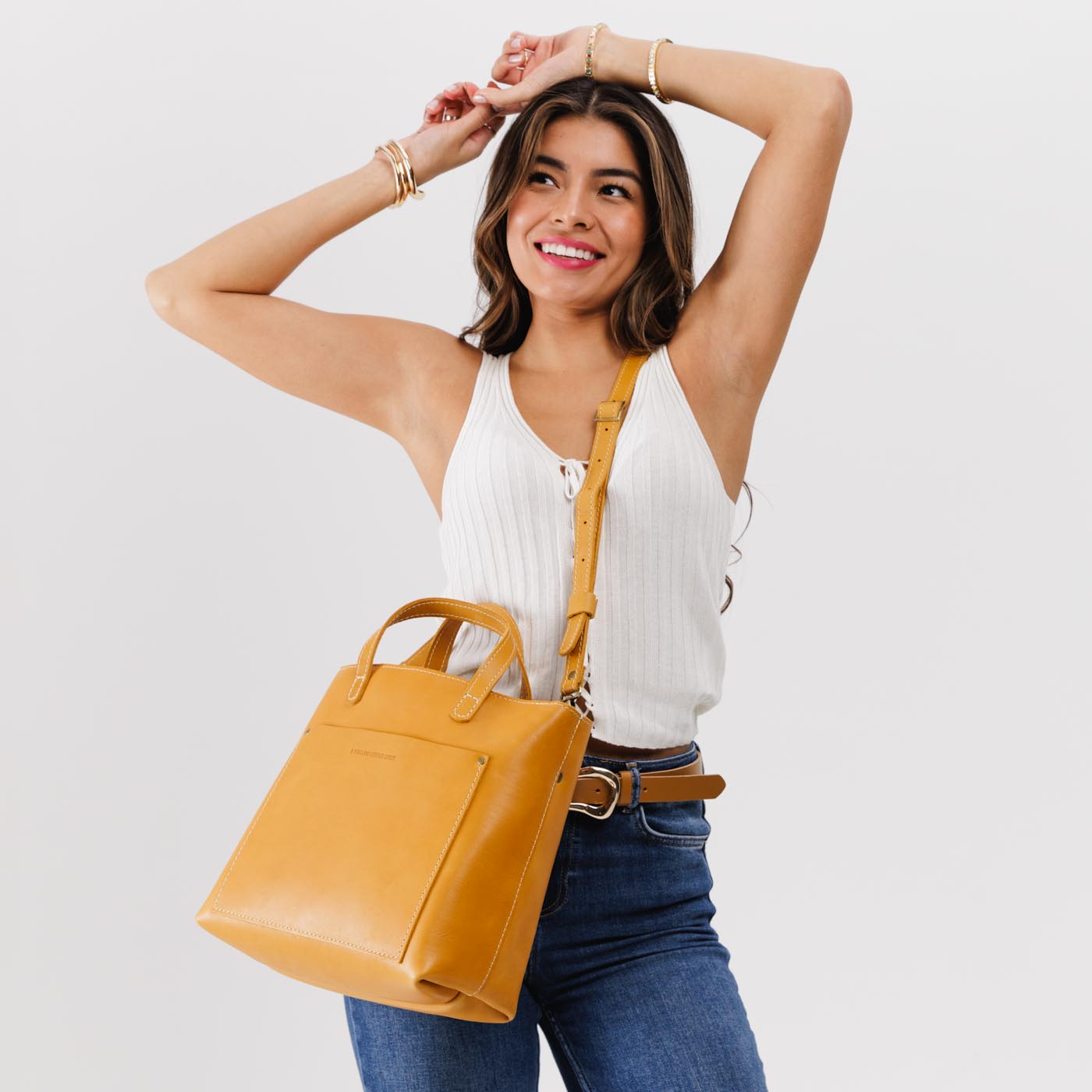 Sunflower*Zipper | Midsize crossbody tote with handles and a pocket