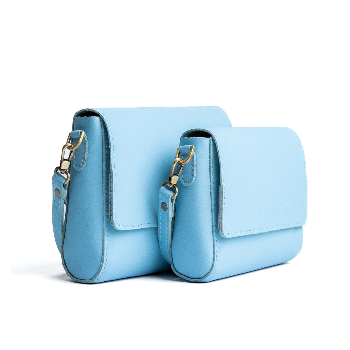 Glacial Blue  | Side by Side of both sizes of Leather Crossbody Bag with Magnetic Messenger Bag Closure