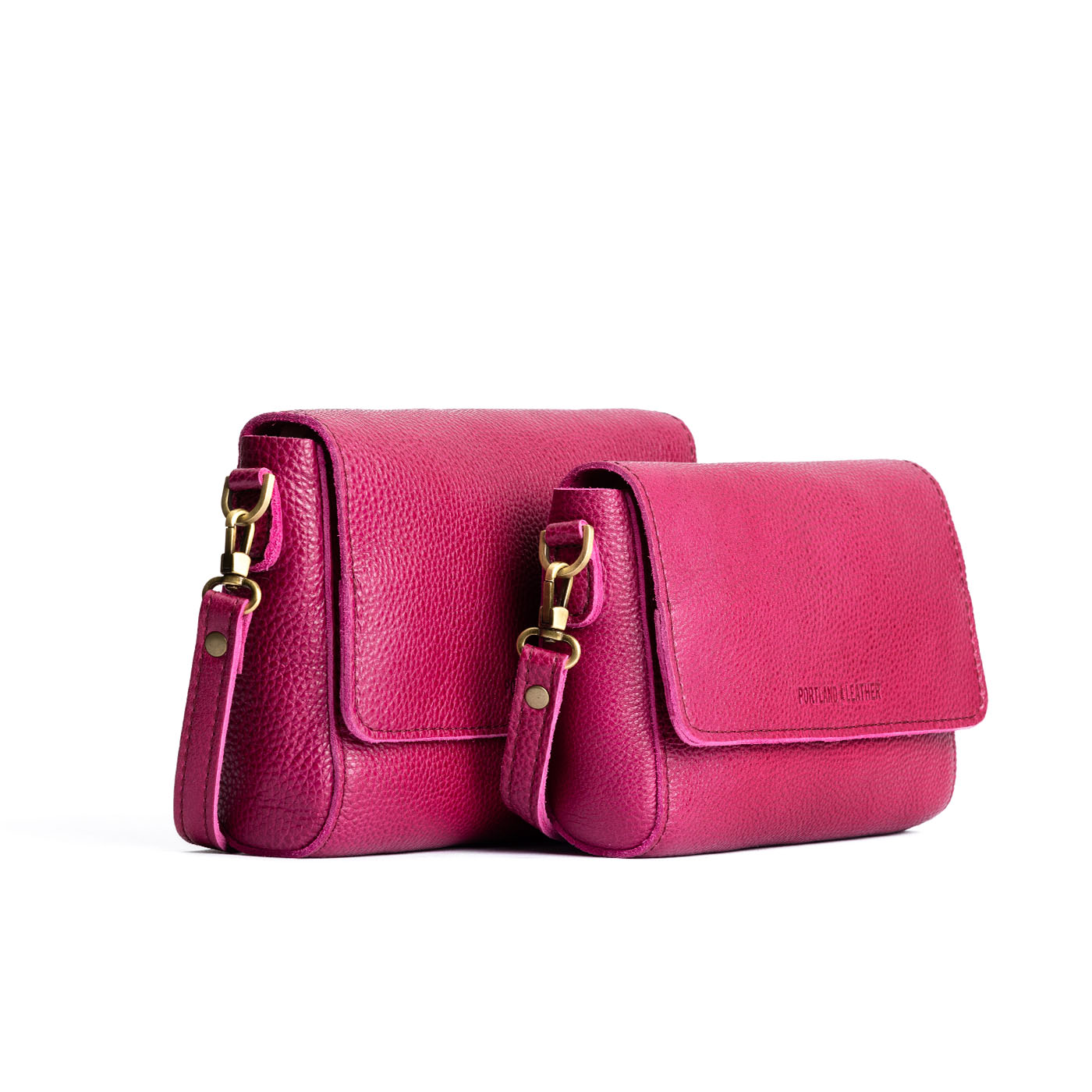 Cosmo | Side by Side of both sizes of Leather Crossbody Bag with Magnetic Messenger Bag Closure