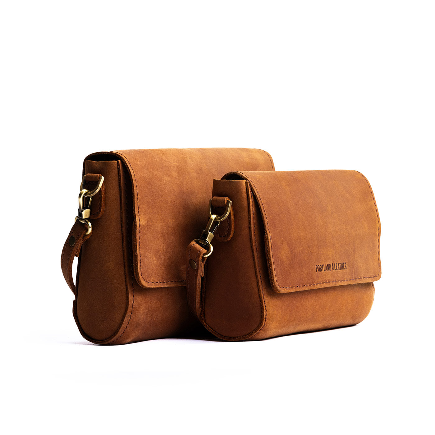 Dakota | Side by Side of both sizes of Leather Crossbody Bag with Magnetic Messenger Bag Closure