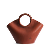 Chestnut Small | Structured leather hand bag with circular handles