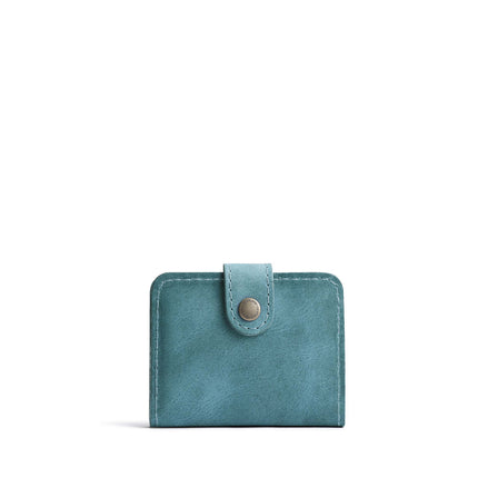 Aqua | Small leather bifold wallet with snap closed