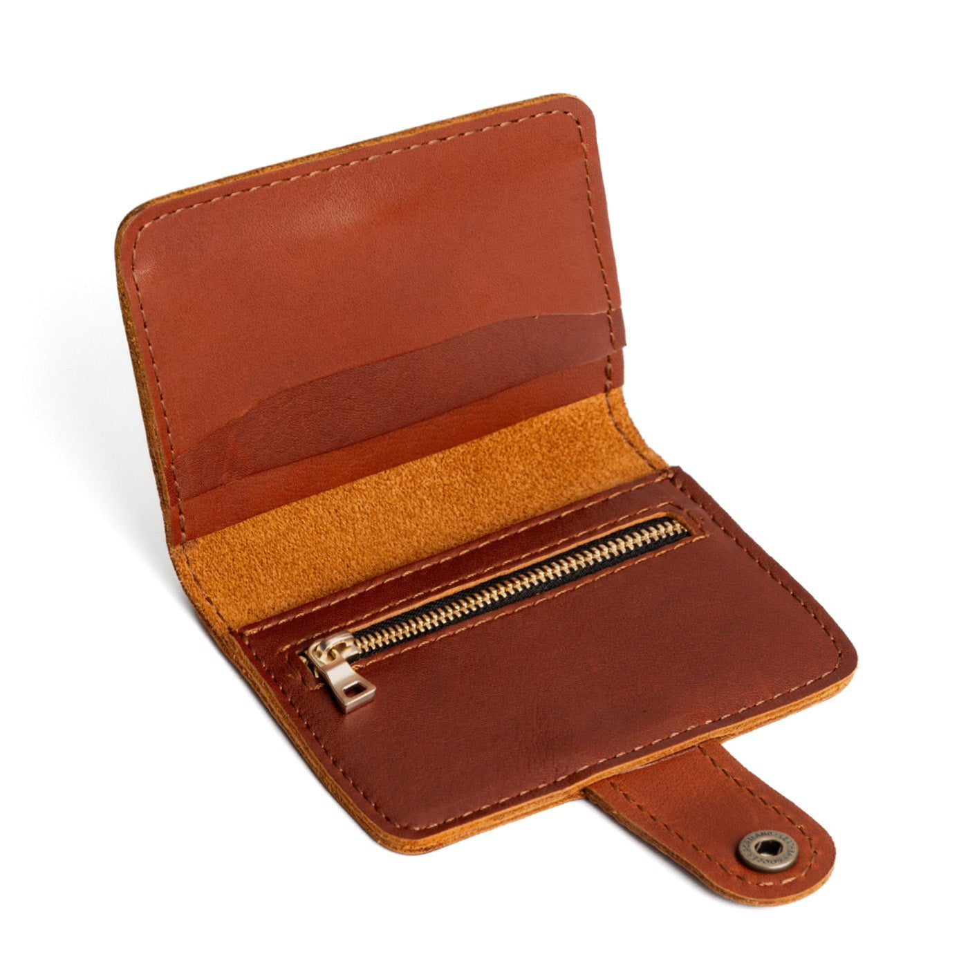 Chestnut | Small leather bifold wallet with snap open