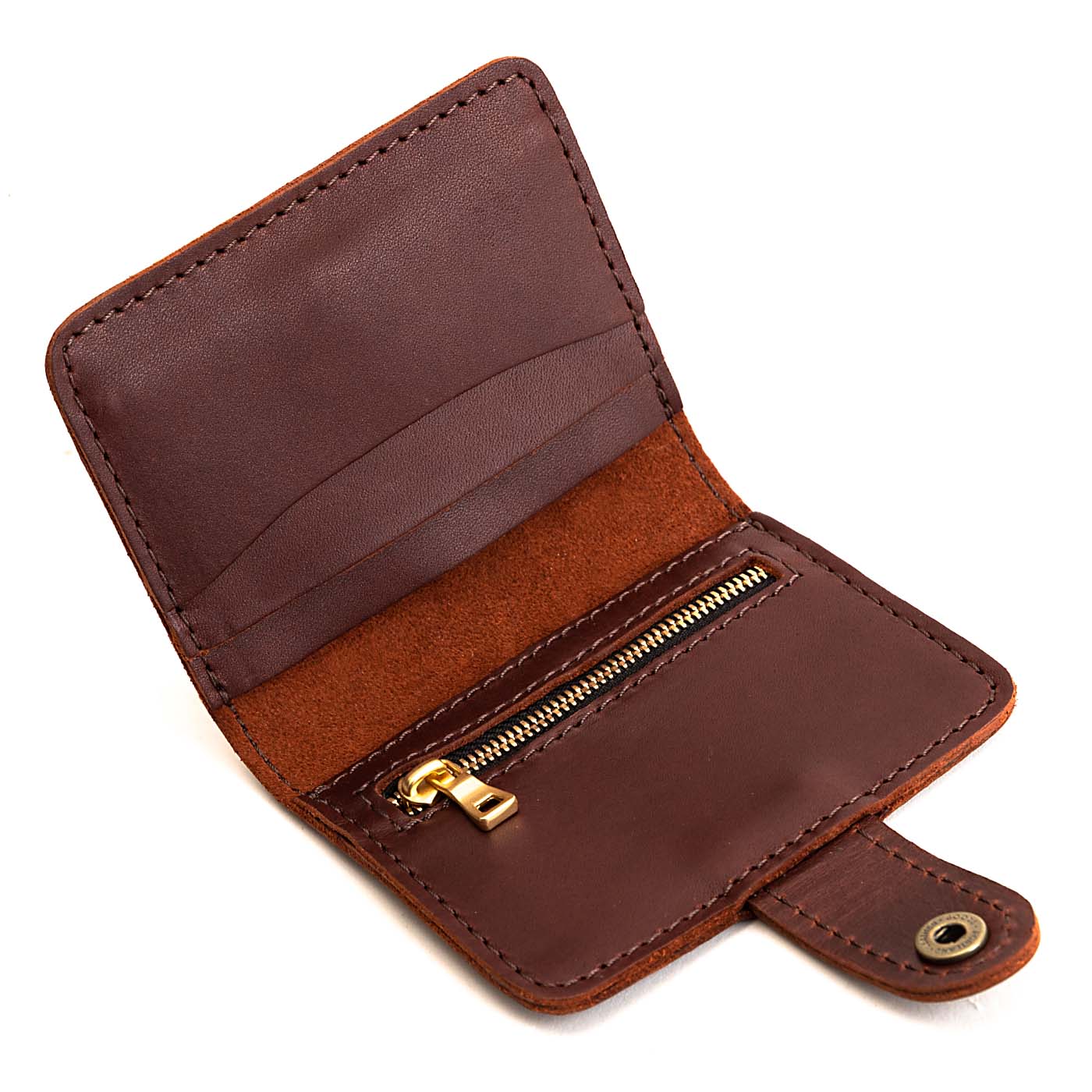 Cognac | Small leather wallet with snap open