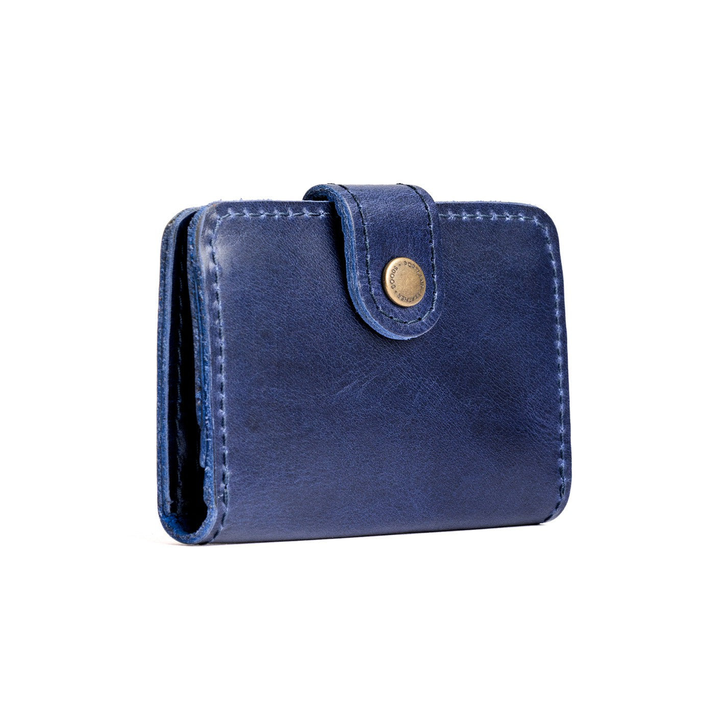 Cowboy Blue | Small leather bifold wallet with snap closed