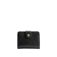 Pebbled--black | Small leather wallet with snap closed