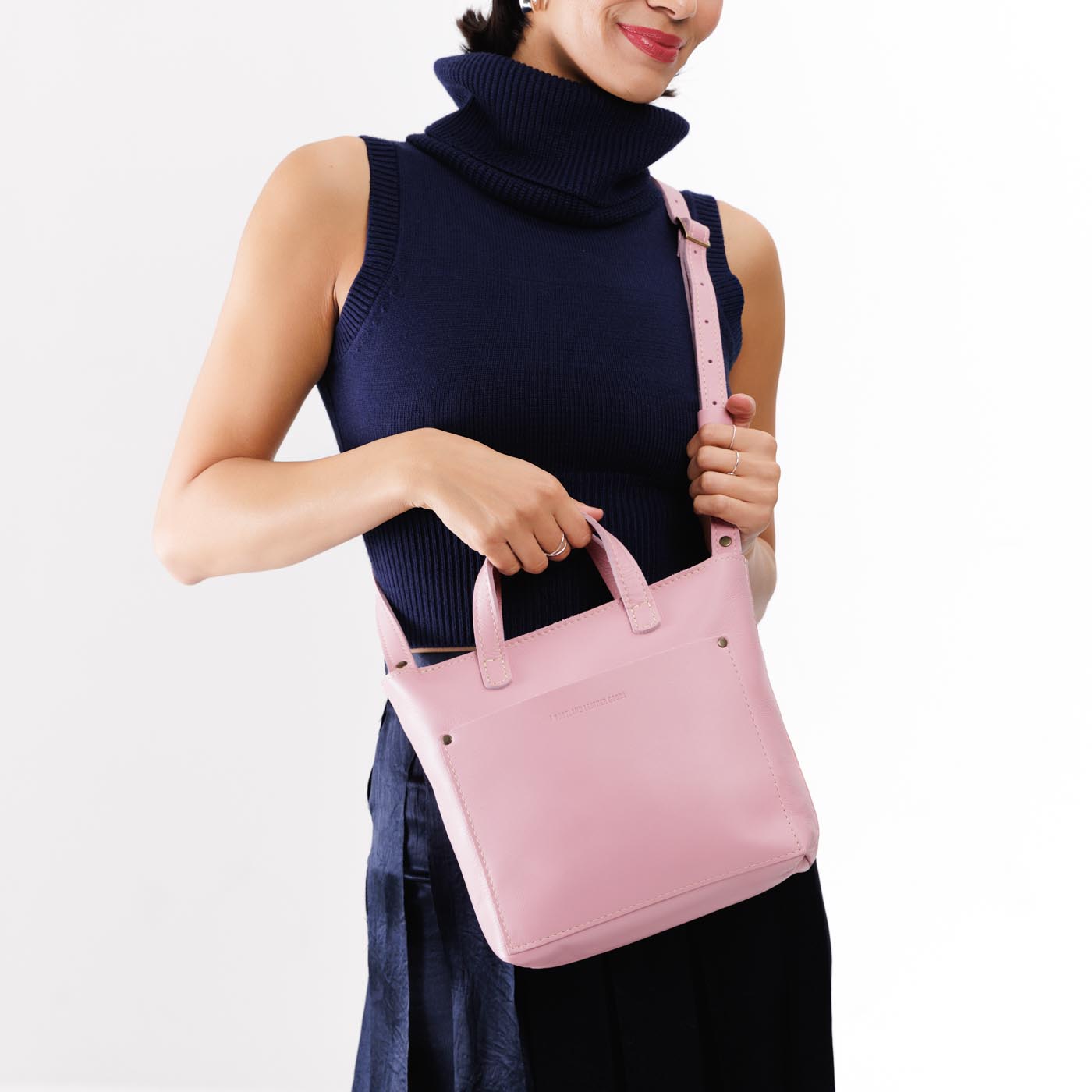 Vintage Pink*Zipper | Crossbody tote bag with zipper closure and front pocket