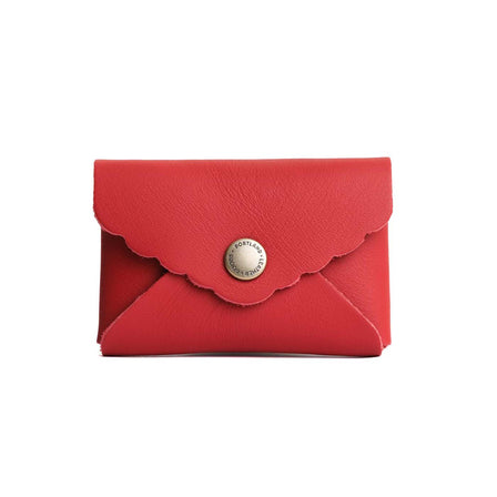 Crimson | Small leather wallet with scalloped edge