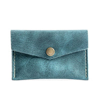 Aqua | Small leather envelope card wallet with snap closure