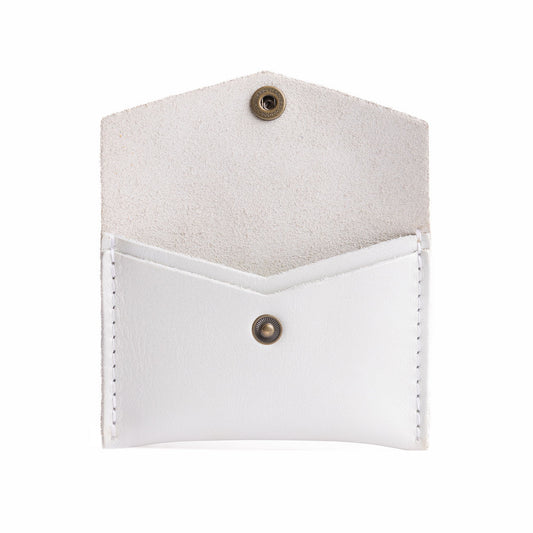 Pearl | Small leather envelope card wallet with snap closure open