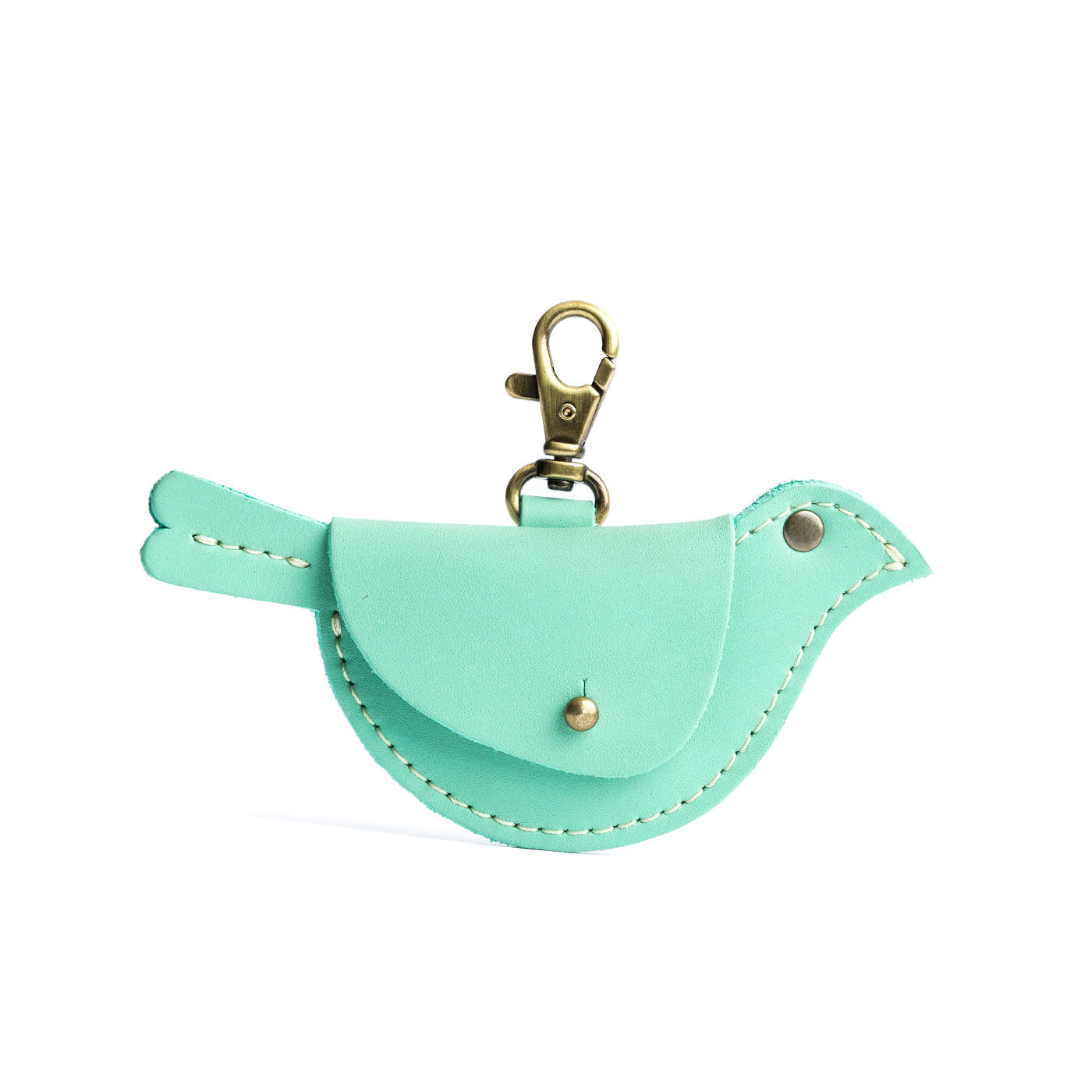 All Color: Mint | Bird shaped pouch with button closure and lobster clasp