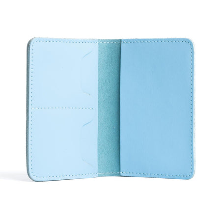 Glacial Blue | Leather passport case with PLG logo open shot