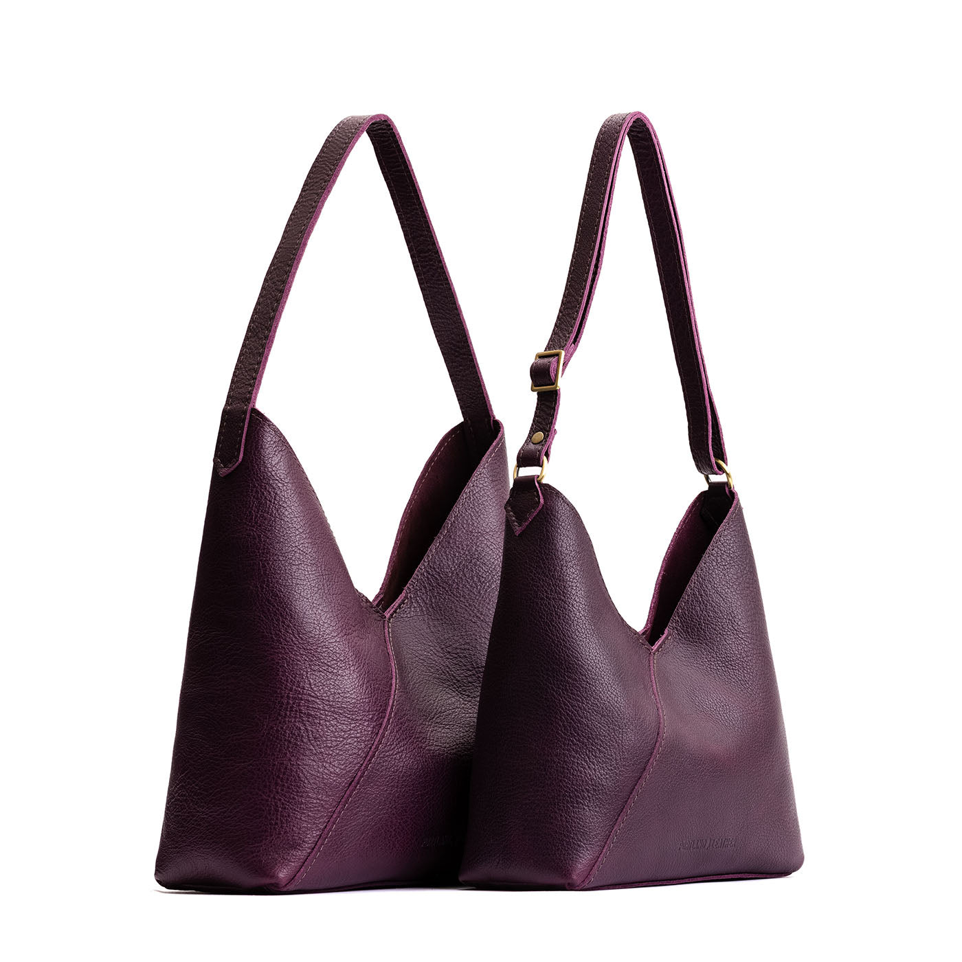 Plum | Mid-size shoulder bag with magnetic strap closure and petite shoulder bag with adjustable strap and magnetic snap closure