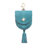 Aqua | U shaped pouch with snap closure, lobster clasp and fringed tassel