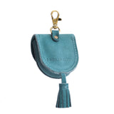 Aqua | U shaped pouch with snap closure, lobster clasp and fringed tassel