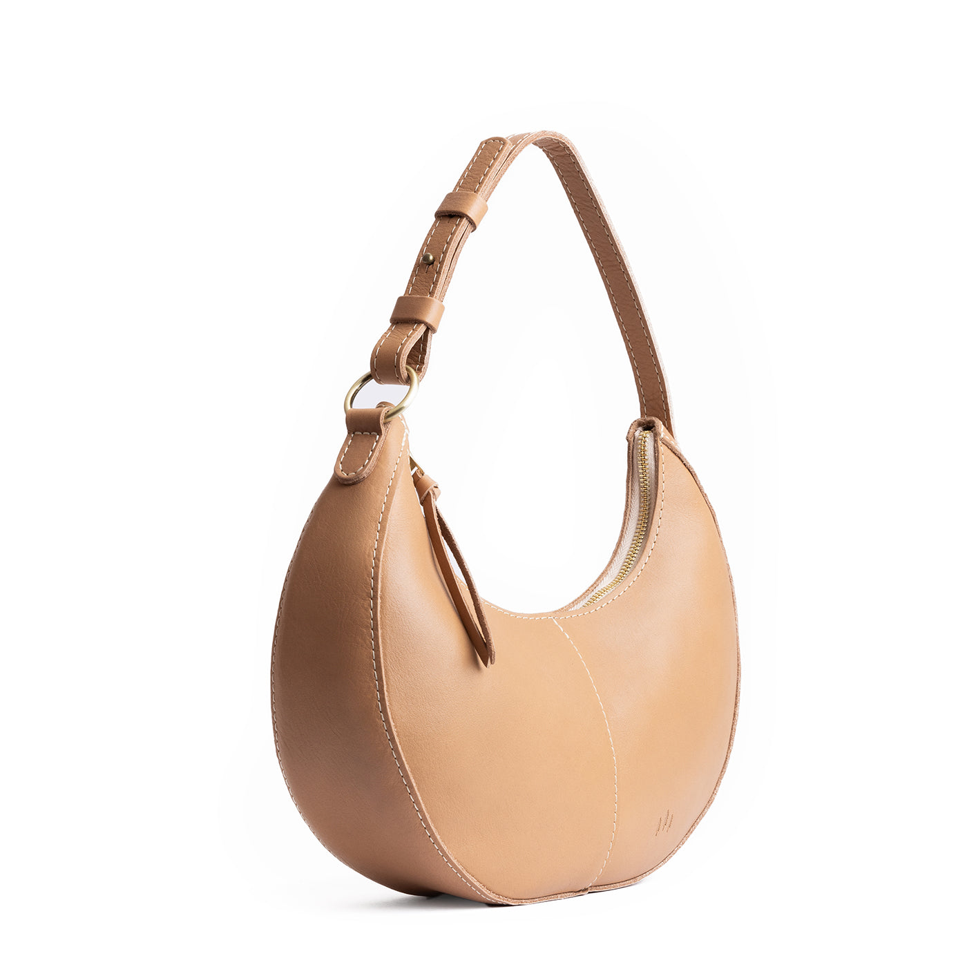 Almond*Classic | Crescent shaped shoulder bag with zipper closure and adjustable strap