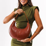 Chestnut Classic | Crescent shaped shoulder bag with zipper closure and adjustable strap