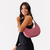 Foxglove Classic | Crescent shaped shoulder bag with zipper closure and adjustable strap