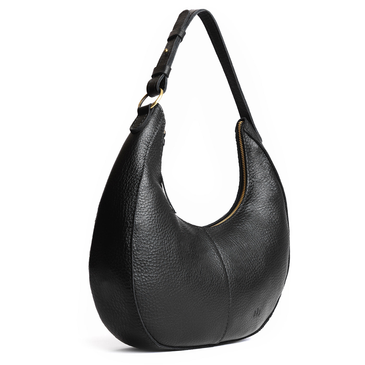 Pebbled--black*Large  | Large crescent shaped shoulder bag with zipper closure and adjustable strap